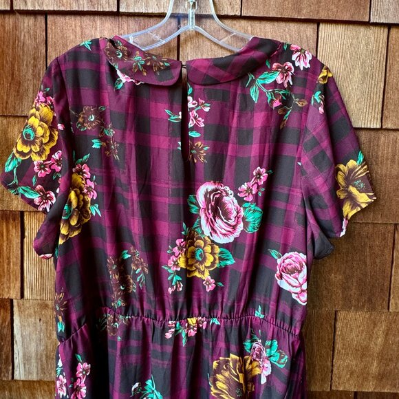 ModCloth Joyful Poise Short Sleeve Floral Plaid Belted Dress in Women's 2X - Picture 9 of 11